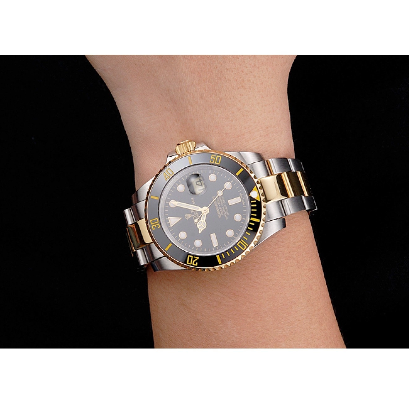 Aaa replica watch Two Bezel Rolex And Swiss Gold Bracelet Steel Submariner Tone Black Dial 0706